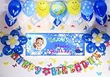 A005★BLUE風船セット■お誕生日を飾りましょ♪　【 写真+名前入り 横断幕♪】　誕生日横断幕　パーティー装飾用品　★横断幕＋バルーン装飾SET★　誕生日　飾り付...
