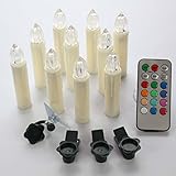 Set of 10 Colorful Flameless Taper LED Candles with Remote and Removable Clips ,Suitable for Hotels,