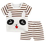 ふく福 可愛い綿キッズベビー半袖 Tシャツ+半ズボン 上下セット子供用 パジャマ ルームウエア 薄手ソフト丸首 春夏 男女の子兼用 子供の日プレゼント誕生日 パンダ 象 猫 (パンダ, 100cm)