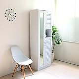 シューズボックス 下駄箱 ミラー付 ルーバー扉 60cm幅 大型 ルーバーシューズボックス 収納棚 壁面収納 ロッカー 木製シェルフ 多目的収納ラック マルチラック ホワイト CPB015-WH