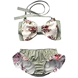 ベビー女の子ドット花柄プリント水着2ピースリボン付きビキニセット水着 カラー: グリーン