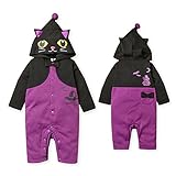 (パープル/70cm)ベビー服 男の子 女の子 カバーオール 着ぐるみ 長袖 裏シャギー ストレッチ ネコ ハロウィン 耳付きフード リボン プリント 男児 女児 ベビー