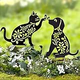 [ハルジオ] ガーデニング雑貨 ガーデニング 置物 オブジェ 犬 猫 いぬ ねこ イヌ ネコ オーナメント ガーデン雑貨 ガーデンオブジェ 北欧 雑貨 北欧雑貨 可愛い お洒落 御洒落 アイアン プレート インテリア雑貨 インテリア 飾り 園芸 (ネコ＆イヌ)