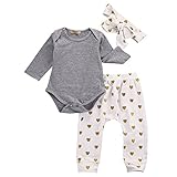 Ochine ベービー服　新生児　幼児　ロンパース＋ロングパンツ＋ヘアバンド　男女兼用　長袖　コットンブレンド　ハートプリント 子供服　0-18月設定 カバーオール 70 80 90 100