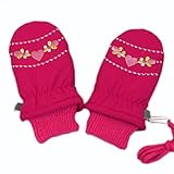 ベビーサイズ ミトン手袋 スノー手袋 女の子 女児 ガールズ お花刺繍 （ローズピンク3歳?4歳用）