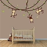 Green and Brown Monkey Wall Decal for Baby Nursery or Kid's Room, Fabric Vine Decal by Nursery Decal