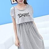 ママたす マタニティ 授乳服マキシワンピース 重ね着風 ロゴ入り マキシワンピ