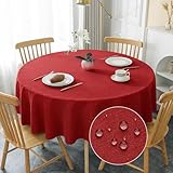AooHome テーブルクロス 丸 赤 撥水 円形 おしゃれ シンプル テーブルカバー リネン類 汚れ防止 耐熱 速乾 丸洗い お手入れ簡単 業務用・家庭用 レッド 直径150cm