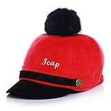 (アバラナサ)Abaranasa子供の野球キャップ（サイズ：ＳとＭ）女の子　男の子両用 秋冬フェルトボール帽子　可愛いハット選べる5色 (S, レッド)