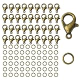 HappyHome カニカン 金具 12mm 50個 丸カン 150個 セット アクセサリー金具 ブレスレット ネックレス キーホルダー 留め具 DIY アクセサリークラフト (アンティークゴールド)