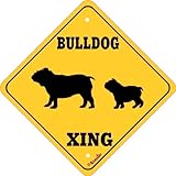 【XING２】 BULLDOG サインボード：ブルドッグ 二頭 横断 注意 看板 [並行輸入品]