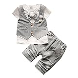 Cutelove 子供服 ベスト Tシャツ Tシャツ＆パンツ 上下セット ショートパンツ ネクタイ付き 半袖 男の子 赤ちゃん 可愛い 夏 3色