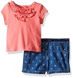 (トミーヒルフィガー) Tommy Hilfiger  ベビー服 ジャージスパンデックス シュガー サンゴ トップとプリントショーツ ベビー 女の子用