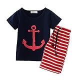 LittleSpring夏 キッズ 男の子 女の子 半袖 Tシャツ＆ボーダー柄 ショートパンツ カジュアル セットアップ ネイビー120