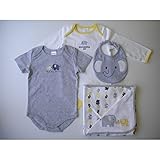 【並行輸入】Gymboree(ジンボリー) ベビー男の子 半袖ボディースーツ＆長袖ボディースーツ＆ビブ＆リバーシブルブランケット　ゾウさんスペシャルセット♪ 12～18ｍ（80サイズ）