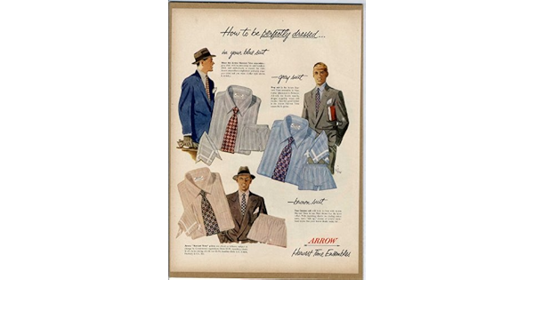 Amazon 1952年 Arrow シャツ メンズファッション イラスト 1950年代 アメリカ雑誌広告 インテリアポスターに メンズ ファッション広告 ホーム キッチン