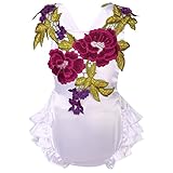 子供服 女の子 夏 キッズ 可愛い 花柄 袖なし ベビー 新生児 おしゃれ ロンパース 刺繍 フリル 露背係 フォーマル (S, ホワイト)