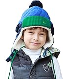 Toyobuy(トヨベイ) キッズ 子供 女の子 男の子 秋冬 スポーツ 暖かい 厚手 ポンポン付き 耳あて 防風 防寒 バラクラバ マスク 耳まで スキー 帽子 ブルー L