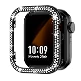 Missair コンパチブル アップルウォッチ カバー キラキラ ステンレス 41mm Apple Watch ケース 金属 ダブルダイヤモンド アップルウォッチ 飾りフレーム Series 6 5 4 SEに対応 オシャレ レディース ブラック 41mm（液晶フィルムなし）