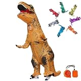 REKUCCI ティラノサウルス 着ぐるみ 恐竜 コスプレ ハロウィン コスチューム インフレータブルスーツ 大人 子供 膨張式 クリスマス 誕生日 文化祭 イベント【顔出し 】 (子供120CM-140CM, ブラウン)