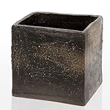 手作り山野草鉢　益子焼　彩（ＳＡＩ）　角　粗目　こげ茶　鉢底穴あり　１８×１８×１８ｃｍ　盆栽鉢