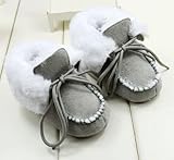 （セ・ミニョン）C'est mignon　ベビーシューズ　ファーストシューズ　ヒモリボン　モコモコ　グレー (13cm)