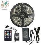 Music Controlled LED Strip Light SurLight Waterproof 16.4ft/5M 300LEDs RGB SMD5050 Flexible Color Ch
