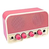 ミニギターアンプ ギター ベース アンプ AUX 3.5mm Bluetooth 充電式 USB充電 2000mAh 4時間稼働 2チャンネル オーバードライブ クリーン トーン調整 ヘッドホン出力 サイレント練習 小型 コンパクト ポータブル 5W 携帯用 旅行練習 ギター練習 自宅練習 ピンク