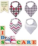 bee-zoo Baby Bandana Bibs Set Of 4 Modern Designs For Girls - Organic Cotton Super Absorbent, Soft a