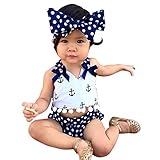 Ochine 欧米風　ベービー服　新生児　幼児　パンツ＋上着＋ヘアバンド　女の子　ノースリーブ　コットンブレンド　カバーオール 子供服　0-24月設定 70 80 90 100 (90、12-18M,