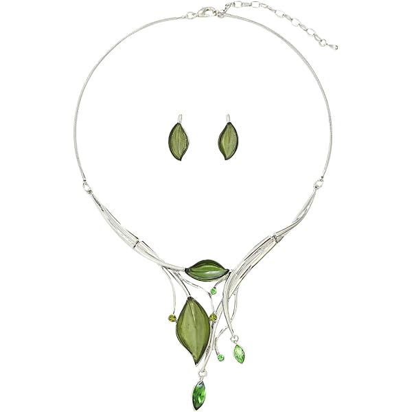 AMYJANE Vintage Spring Leaf Flower Jewelry Set - Crystal Rhinestone Necklace & Earrings, Gift Box, Copper - View #14