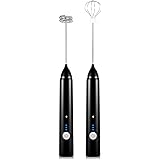 Kitdine ミルク泡立て器 小型 泡立て器 ハンドヘルド 電動泡立て器 ドリンクミキサー 卵ビーター USB充電式 ミルクフォーマー 3段階スビード調節 二つの攪拌シャフト付き (黒)