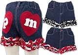 (アイラブパパアンドママ)【I lovePaPa&Mama】 アイラブパパ&ママ 裾2段フリル デニムニット ショートパンツ 半パン 80cm/90cm/95cm 95 レッド