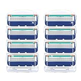 ジレット互換 替刃 フュージョン対応 マニュアル剃刀カミソリ替え刃 5枚刃 メンズ用 髭剃り ブルー 8個入