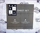 Max Studio Kids 3 Piece Twin Sheet Set Fire Trucks Blue on White [並行輸入品]