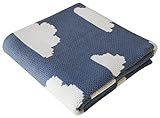 Fluffy Clouds, French Blue Baby Blanket, Soft Cotton, Knitted, 30 x 40 inches by Humble Weave