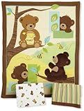 Bedtime Originals Honey Bear 3 Piece Crib Bedding Set, Brown/Green [並行輸入品]