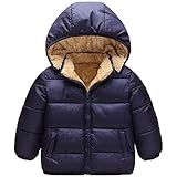 KISBINI キッズ ダウンコート 子どもダウンジャケット 子供綿コート ジュニア綿ジャケット リアルファー 男女兼用 ダウンコート (適当110cm, ネイビー)