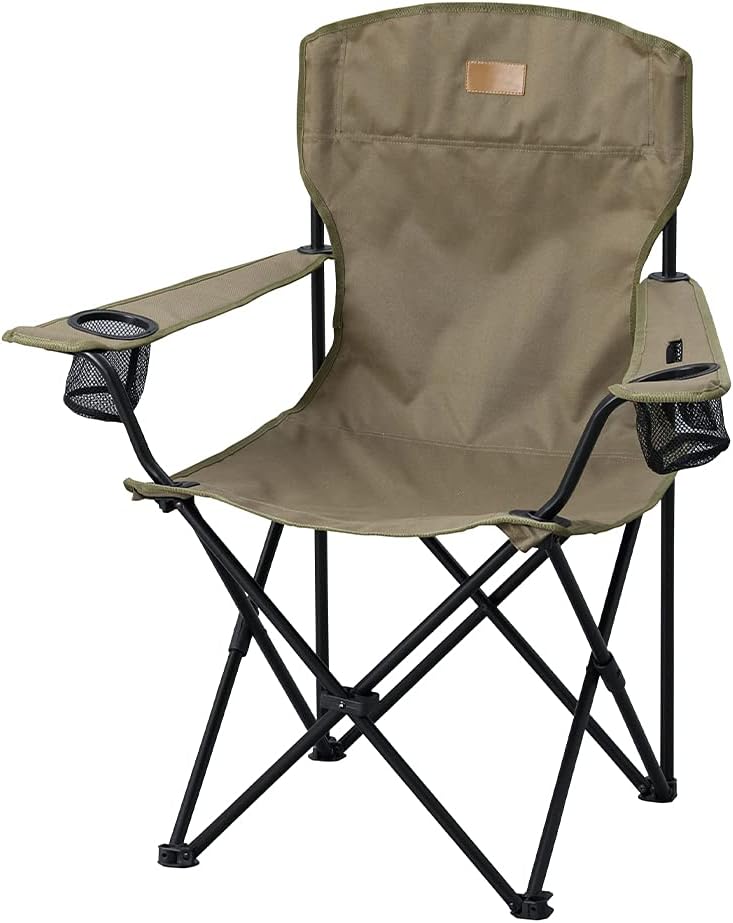 アイリスオーヤマ ハイチェア キャンプ用品 アウトドア 折畳み椅子 カーキ コンパクト 収納 収縮タイプ 簡単組立 座面の高さ約41cm 背もたれ | キャンプやバーベキュー、屋外での休憩にお使いいただけます,機能:座面が広く、ゆったり座ることができ