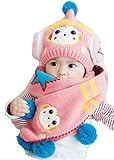 (セドン) Cedon ベビー キッズ 帽子 マフラー セット 冬 あたたか かわいい 防寒 ニット帽 選べる7カラー (ピンク)