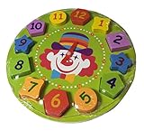 【KUENTAI】 キッズ 木製時計 おもちゃ パズルと時計で遊べる プレゼント 玩具 こども用 知育玩具 (ピエロ)