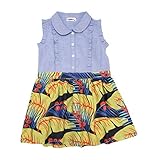 【SiShuNon/Kiccoly】ダンガリー切替花柄スカートワンピ キッコリー キッズ 女の子 ダンガリー シャツ 花柄 ノースリーブ スカート ワンピース 110 7 ブルー