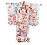 七五三 着物　三歳　着物セット 3歳用高級被布７点セット 水色地に菊と桜(被布白)