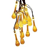 INST Solar Powered 20ft 30 LED Water Drop Solar String Fairy Waterproof Lights Warm White Christmas 