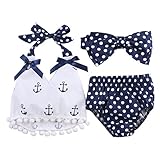0－2歳ベビー服　女の子　半袖　アンカートップス　水玉ぶるま　ヘッドバンド　3pcs　上下セット　70　80　90　100