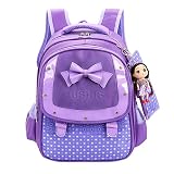 Eldroi 子供用リュック かわいい お姫様 防水 軽量 通園リュック ガールズ バッグ 蝶結び 幼稚園 保育園 小学生 おしゃれ 多機能 お稽古 習い事 スクールお祝い プレゼント (パープル)