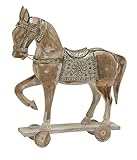 Benzara 45132シルバー&ホワイトウッドメタルHorse