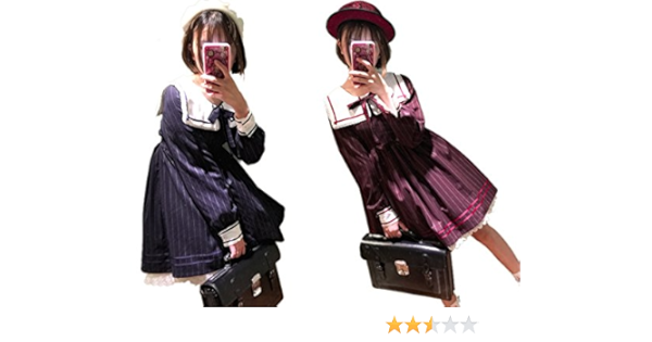 Amazon Co Jp Ke レディース ワンピース セーラーマリン ストライプ ワンピース わんぴ ワンピ ドレス セーラー服 ロリータ 原宿系 メイド M ねいびー 服 ファッション小物