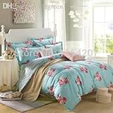 1 の繊維 Wholesale-Home 牧歌的スタイル綿１００％の花柄の寝具セット / ベッドスプレッドに設定され、 4 台の PC の青い羽毛布団のした女性や少女のカバーセット