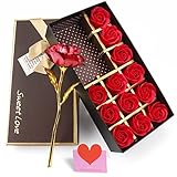 YOBANSA 金箔のバラ 造花 石鹸 花 フレグランス ソープ フラワー プレゼント 枯れない 花 母の日 誕生日 結婚祝い 結婚記念日 大切な人への感謝 メッセージカード付き (レッド)